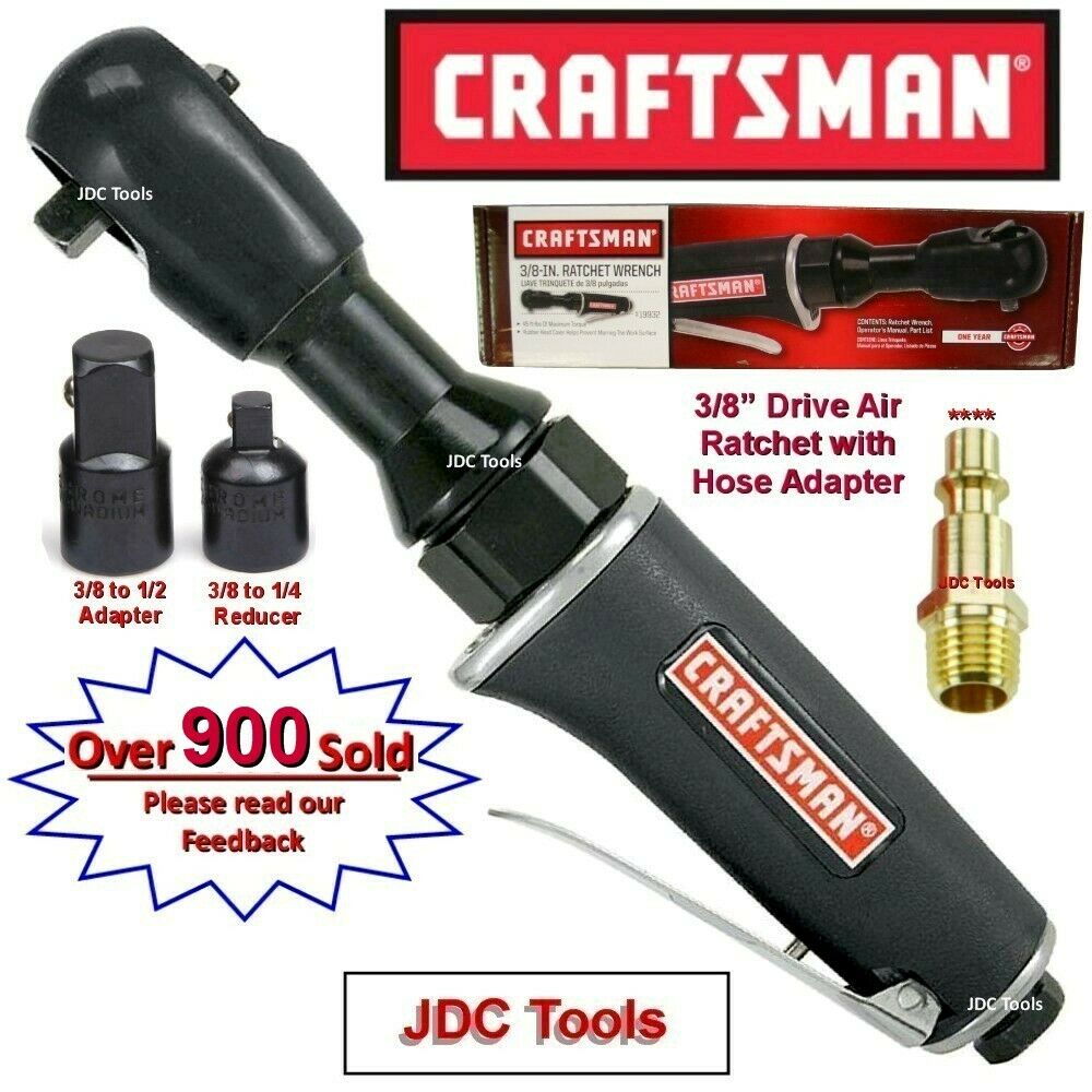 Craftsman 3/8" Drive Air Ratchet Wrench W 1/4" And 1/2" Adapters "3 Tools In 1"